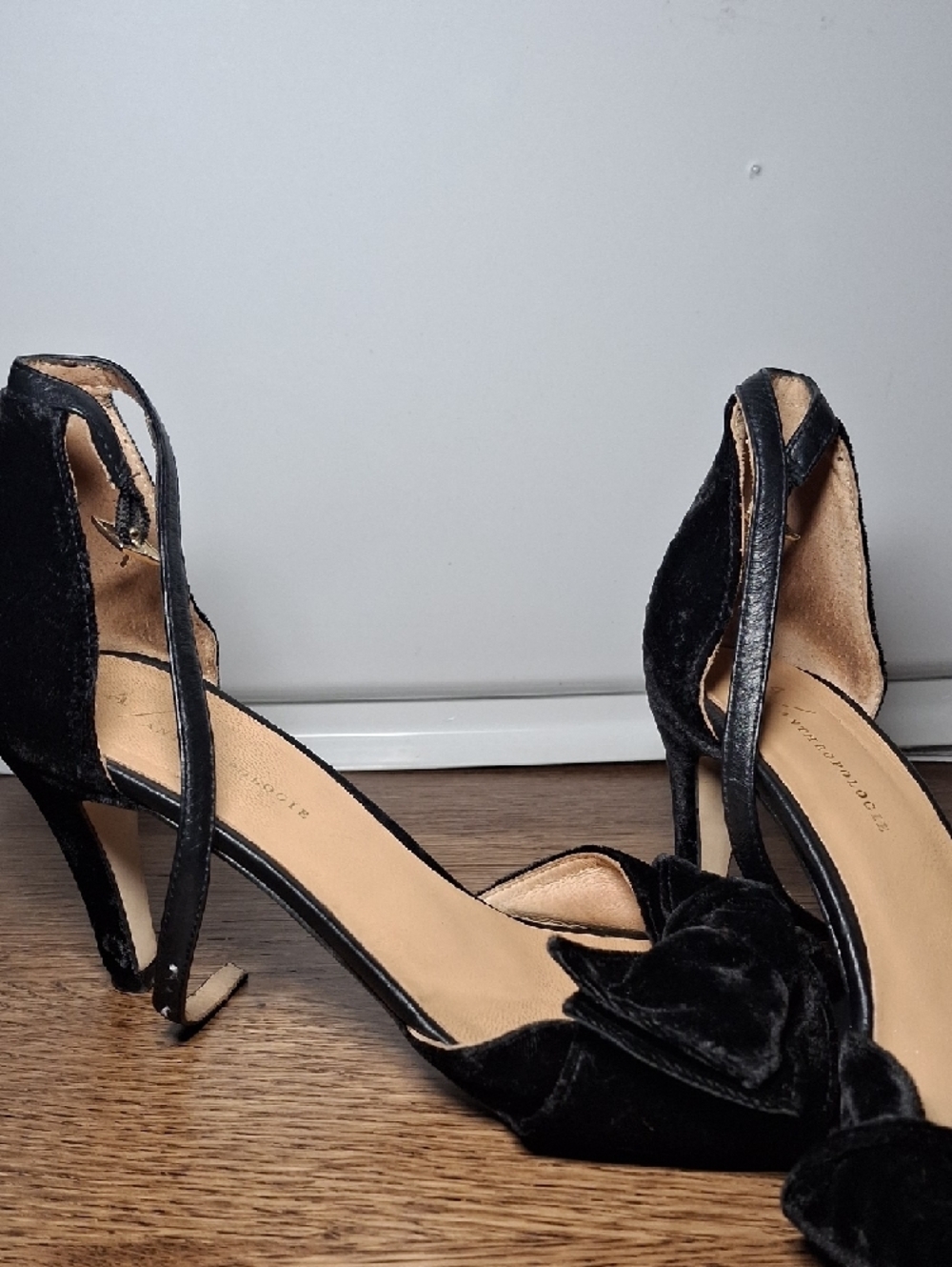 Anthropologie Black Velvet Bow Ankle-Strap Heels - Picture 7 of 7